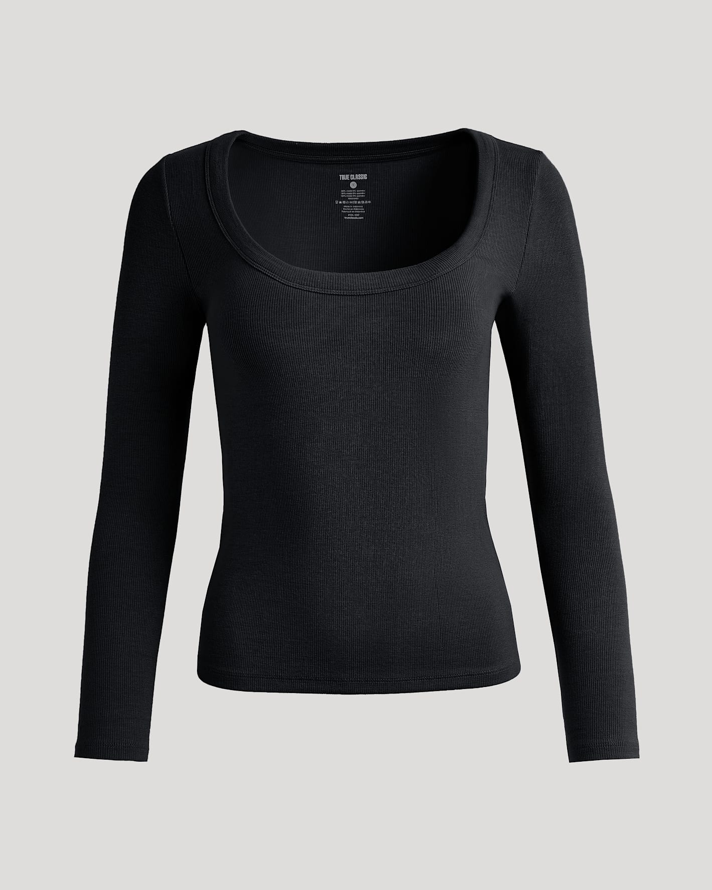 Womens Black Ribbed Long Sleeve Scoop Neck Tee