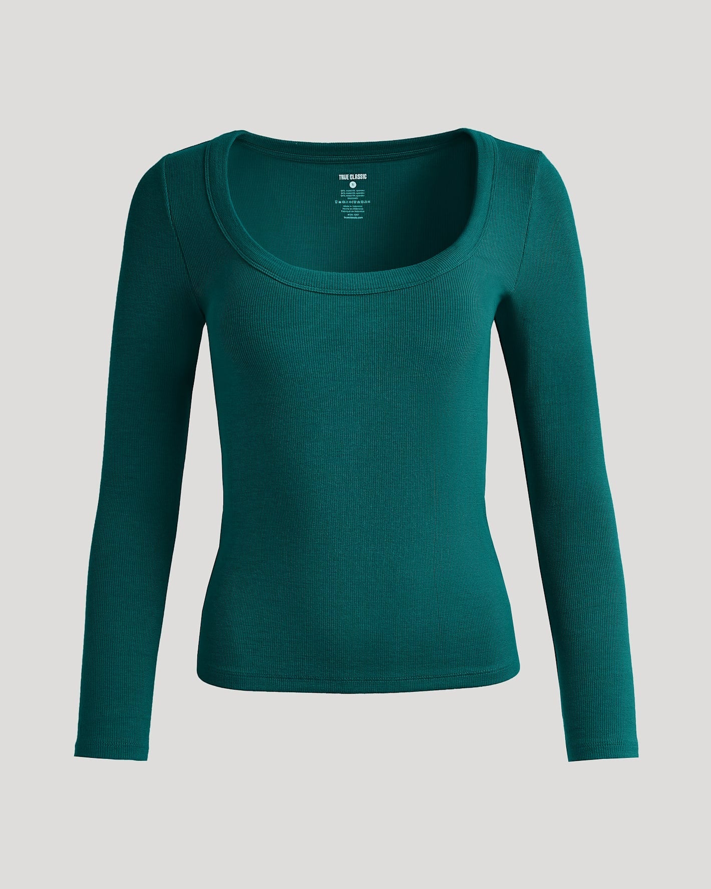 Womens Deep Emerald Ribbed Long Sleeve Scoop Neck Tee