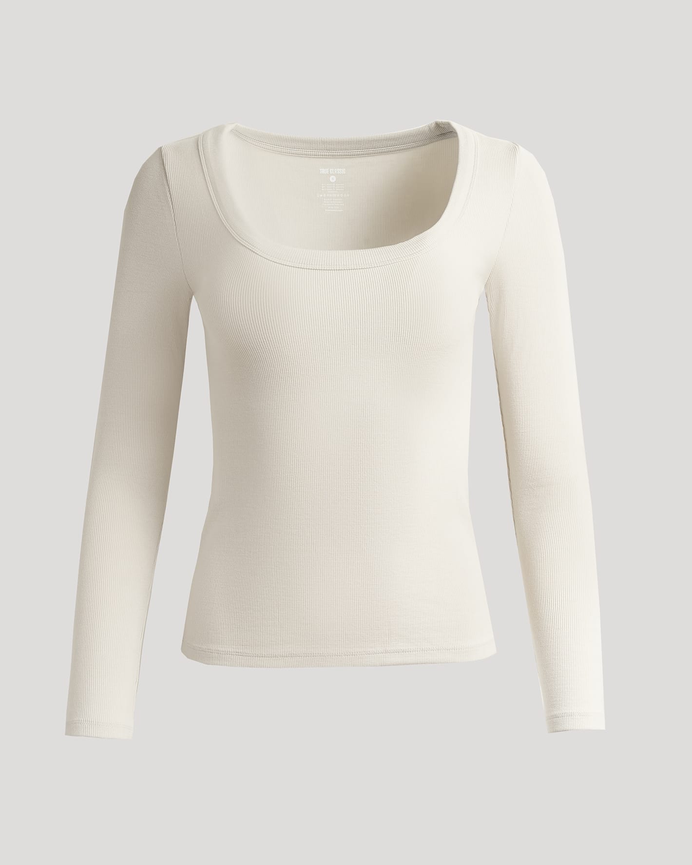 Womens Oatmeal Ribbed Long Sleeve Scoop Neck Tee