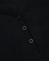 Womens Black Waffle Long Sleeve Boxy Henley