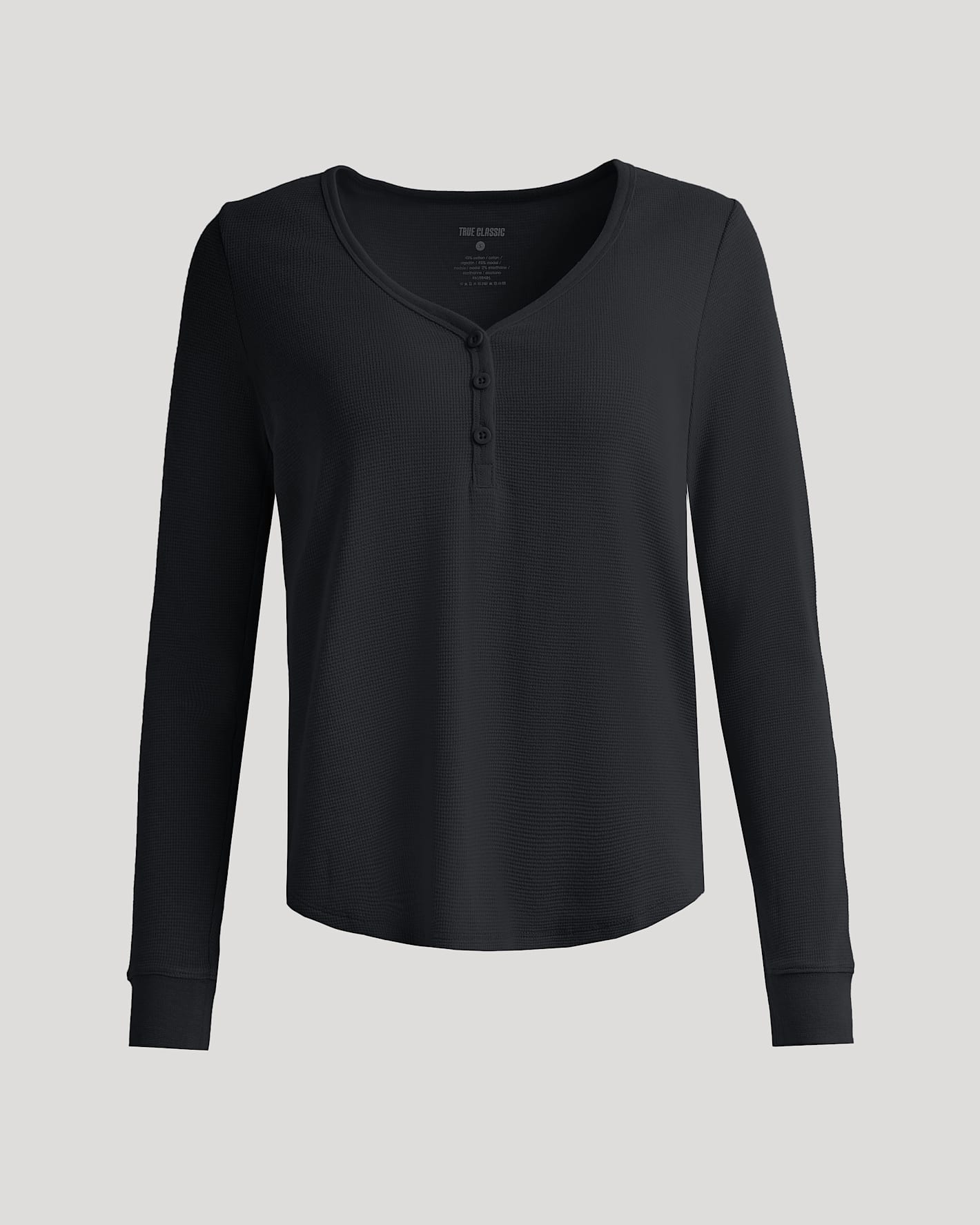 Womens Black Waffle Long Sleeve Boxy Henley