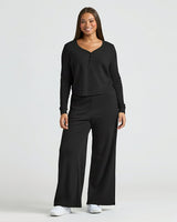 Womens Black Waffle Wide Leg Pants