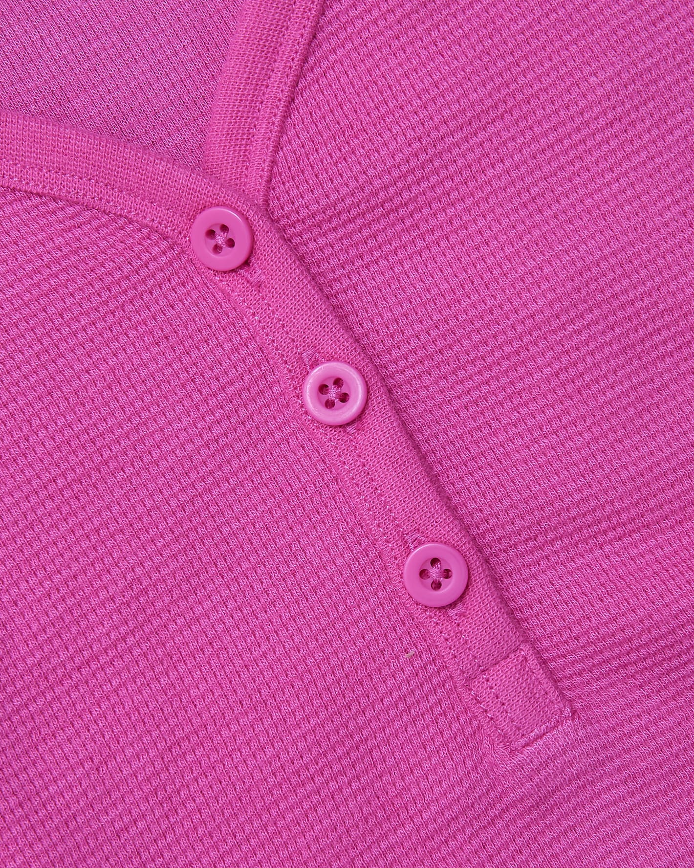 Womens Electric Fuchsia Waffle Long Sleeve Boxy Henley