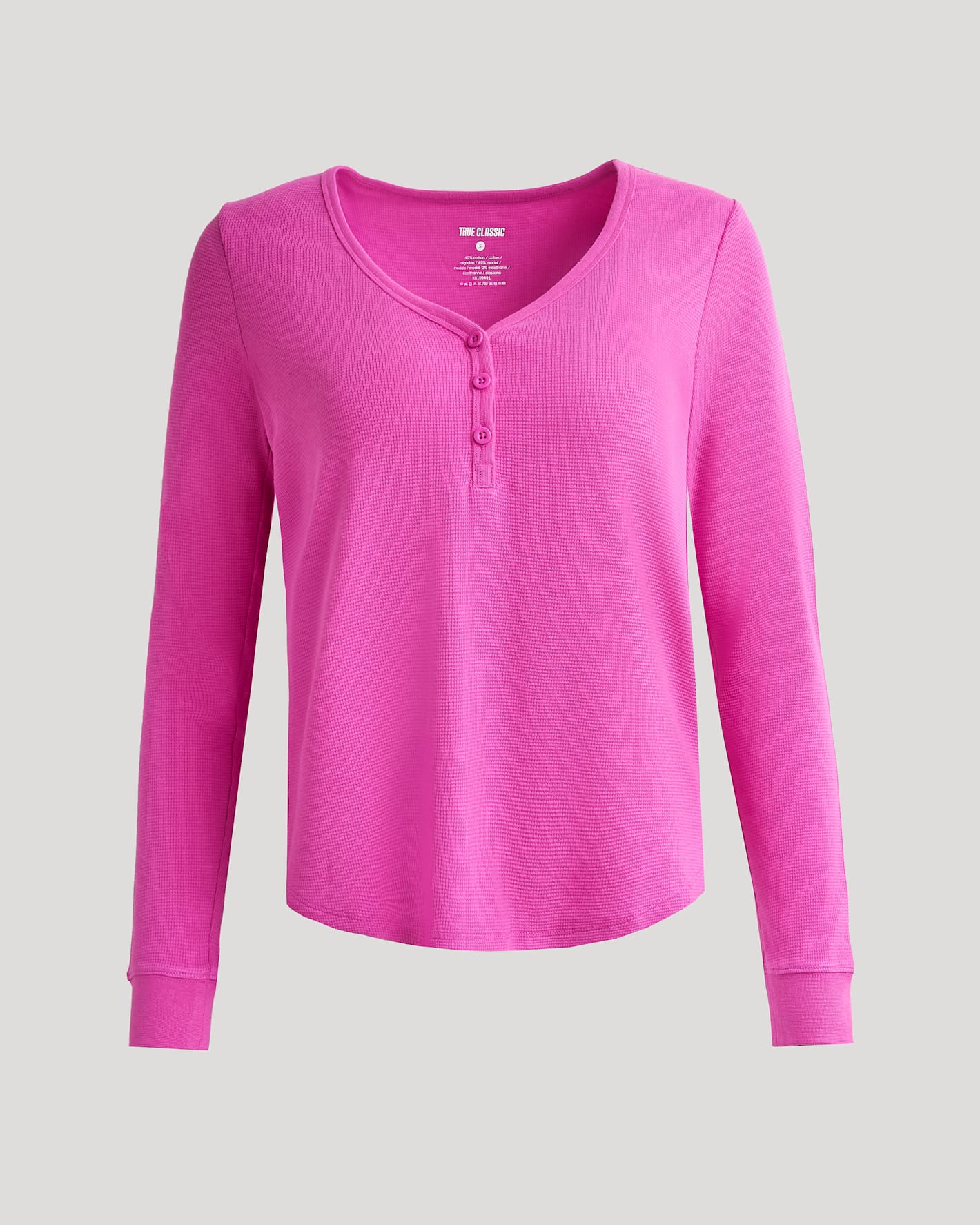 Womens Electric Fuchsia Waffle Long Sleeve Boxy Henley