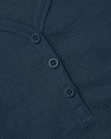 Womens Navy Waffle Long Sleeve Boxy Henley