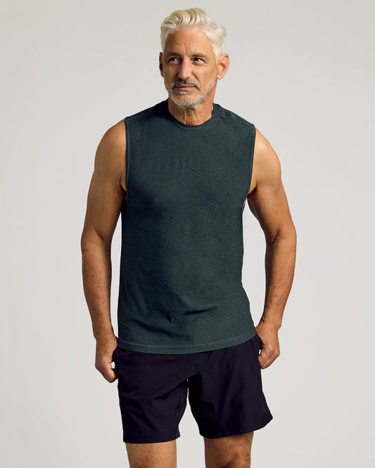 Dark Heather Forest Sleeveless Active Muscle Tee