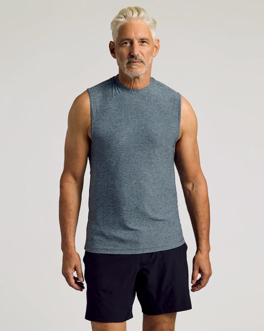 Heather Navy Sleeveless Active Muscle Tee