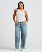 Womens Oatmeal Ribbed High Neck Tank