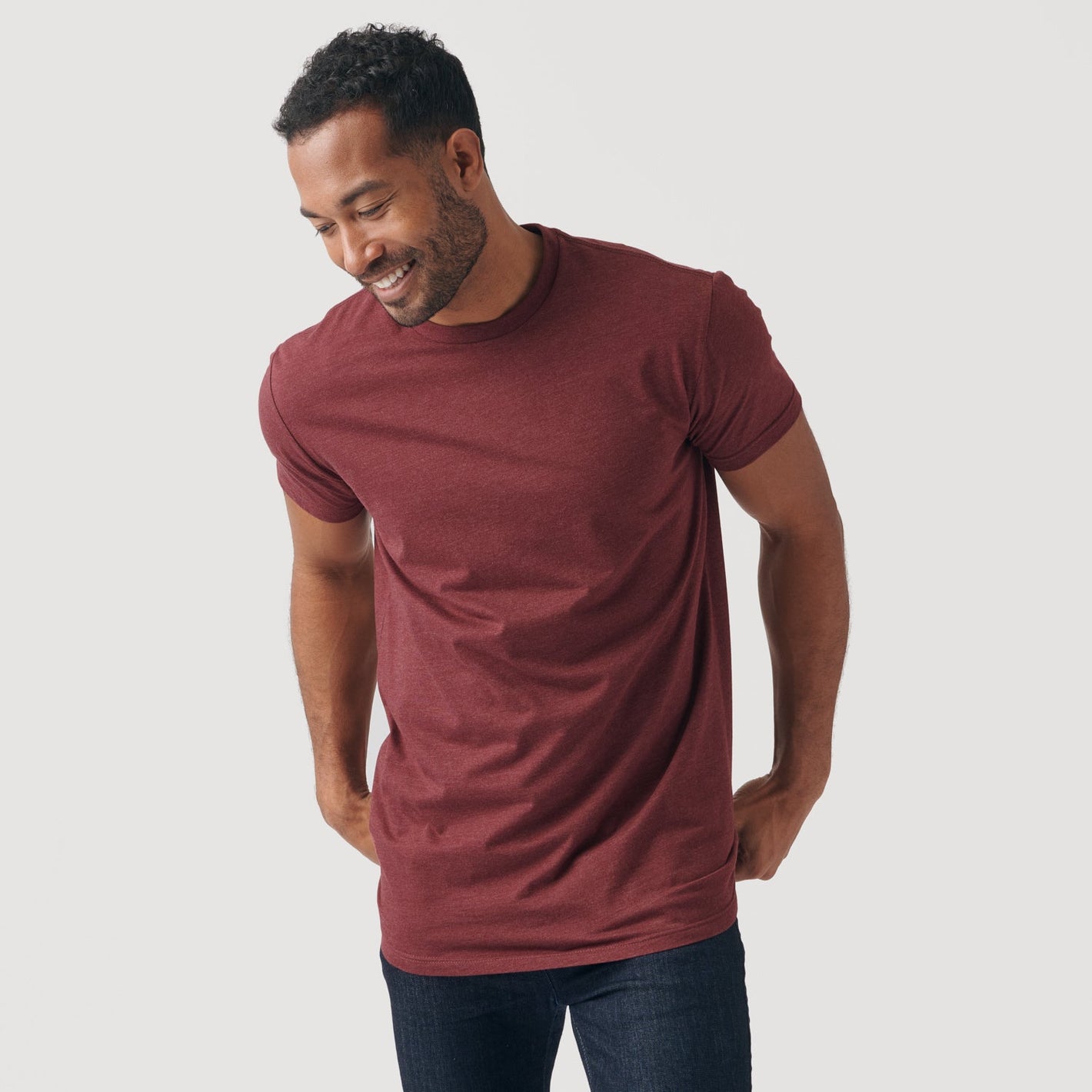 Heather Burgundy Tall Round Hem Crew Neck T-Shirt