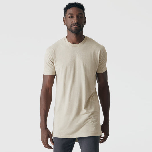 Heather Light Khaki Tall Round Hem Crew Neck T-Shirt