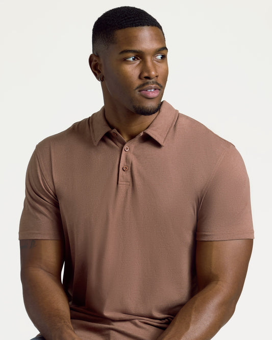 Dark Heather Sepia Short Sleeve Tall Polo