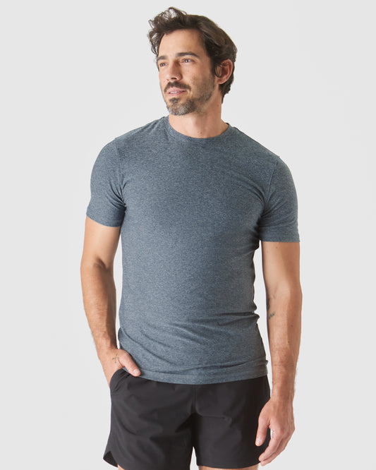 Heather Navy Short Sleeve Tall Active Crew Neck