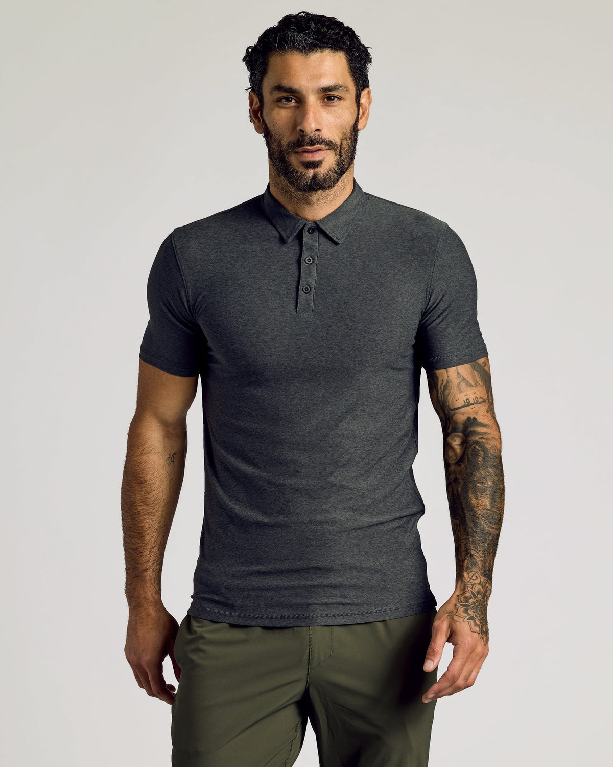 Charcoal Heather Gray Short Sleeve Tall Active Polo