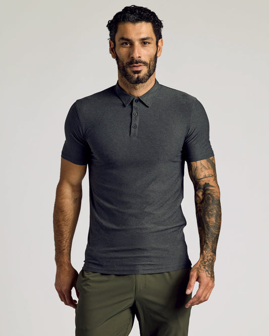 Charcoal Heather Gray Short Sleeve Tall Active Polo