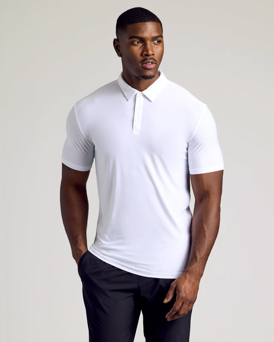 White Short Sleeve Tall Active Polo