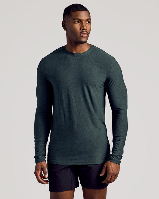 Dark Heather Forest Long Sleeve Tall Active Crew