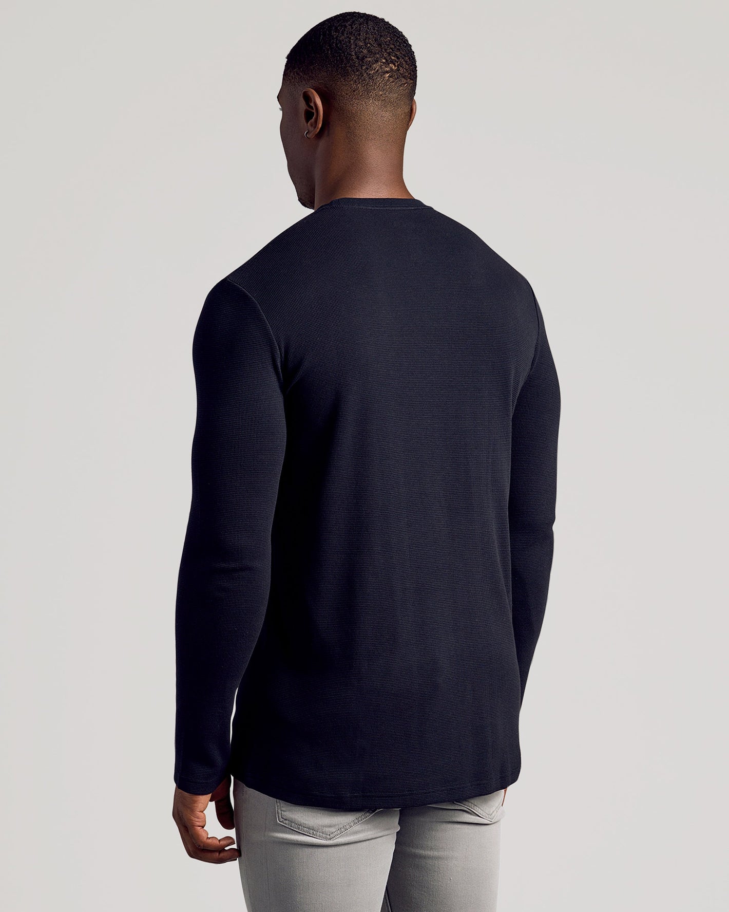 Black Long Sleeve Tall Waffle Crew