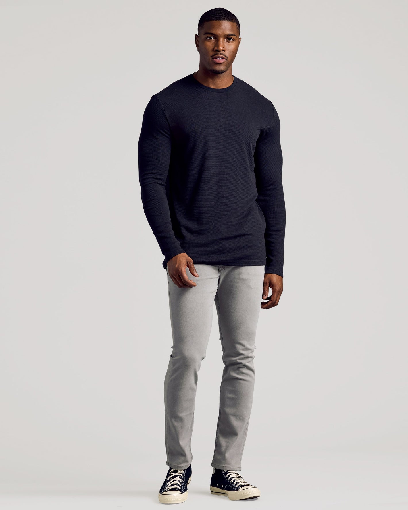 Black Long Sleeve Tall Waffle Crew