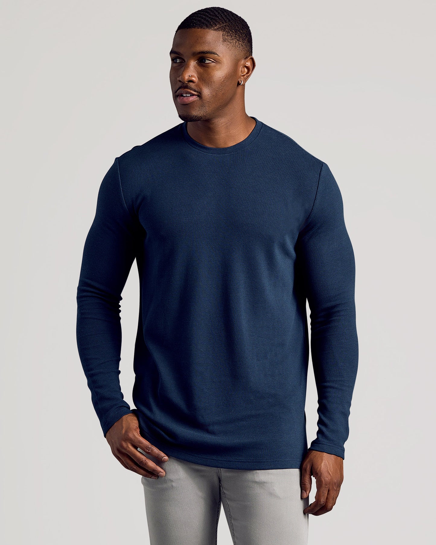 Navy Long Sleeve Tall Waffle Crew