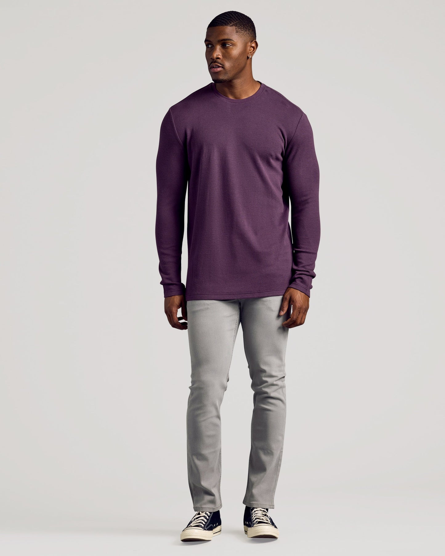 Plum Long Sleeve Tall Waffle Crew