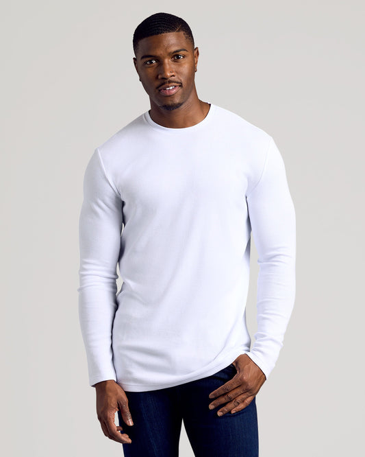 White Long Sleeve Tall Waffle Crew