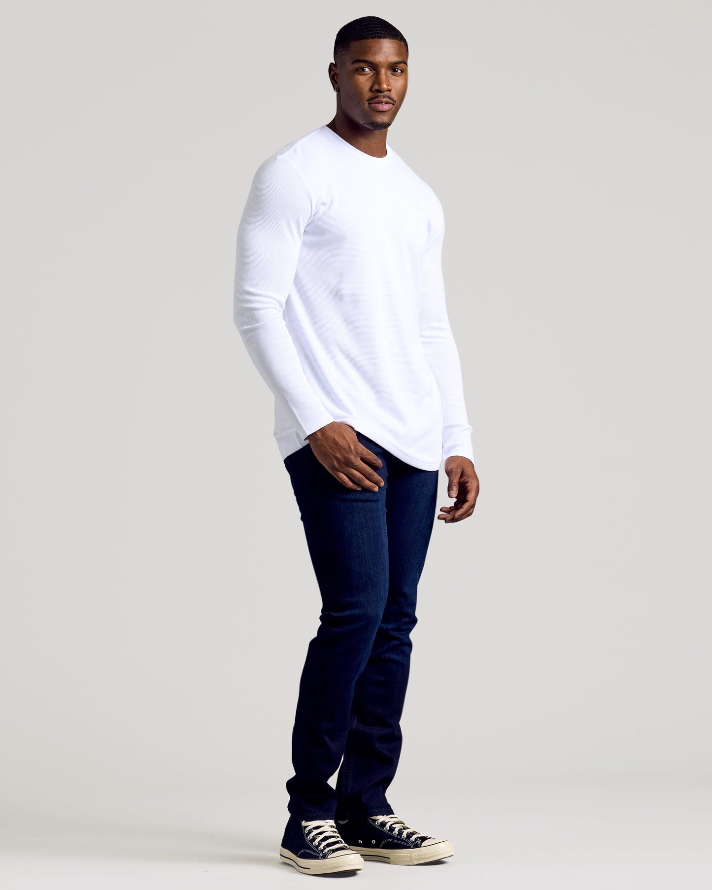 White Long Sleeve Tall Waffle Crew