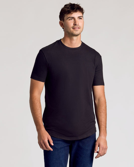 Black Short Sleeve Tall Curved Hem Crew