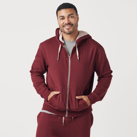 Burgundy Zip Fleece Hoodie