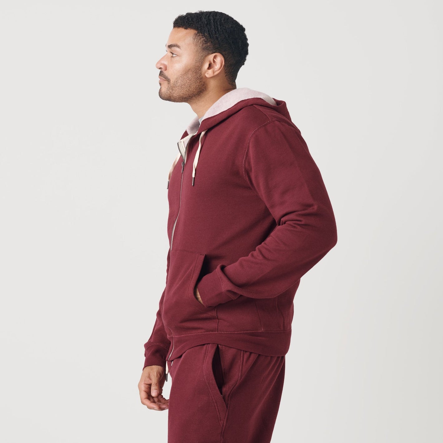 Burgundy Zip Fleece Hoodie