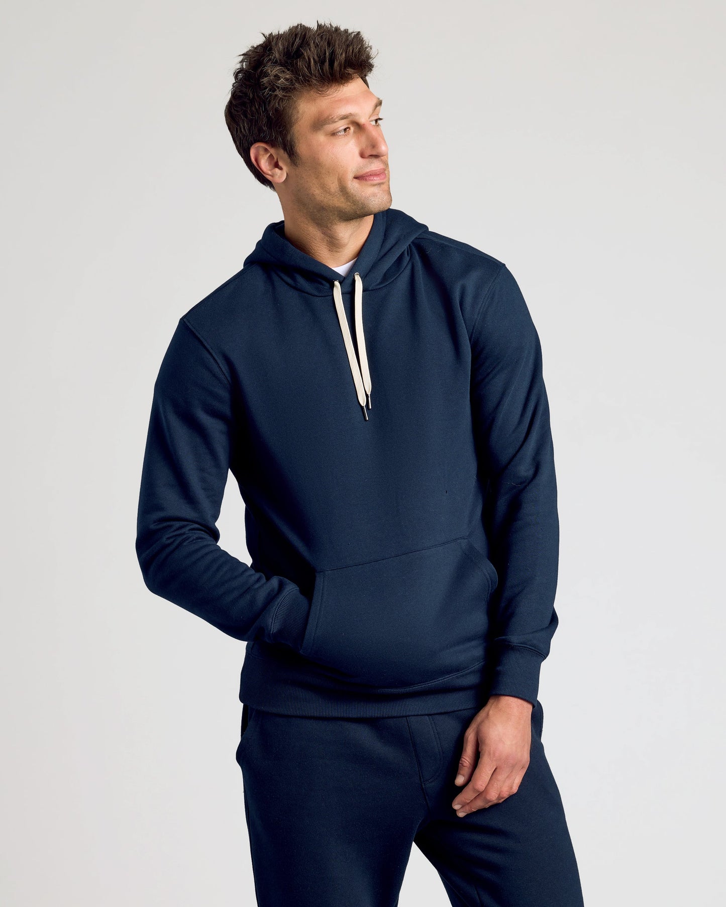 Navy Fleece French Terry Pullover Hoodie