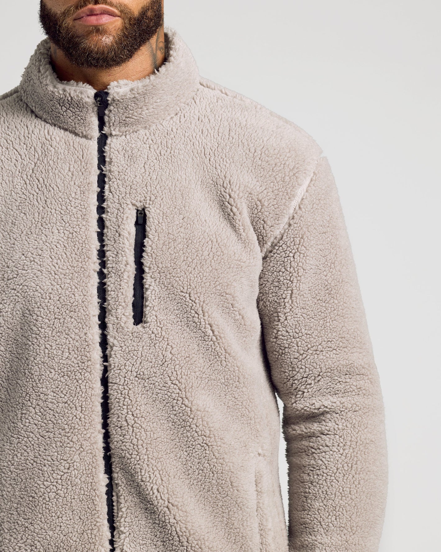 Taupe Sherpa Full Zip Jacket