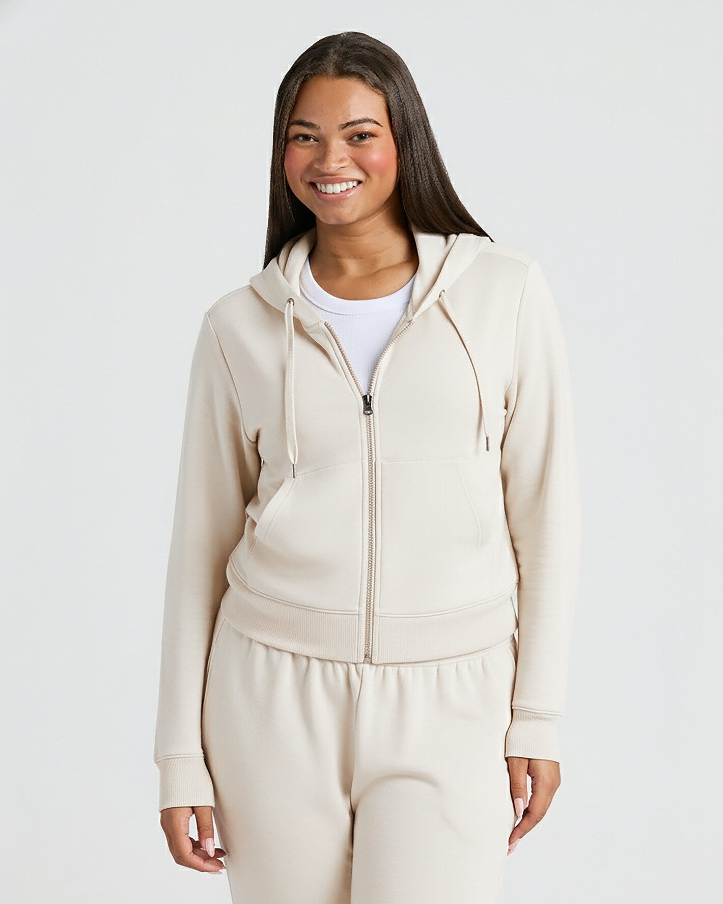 Womens Oatmeal Crop Zip Hoodie