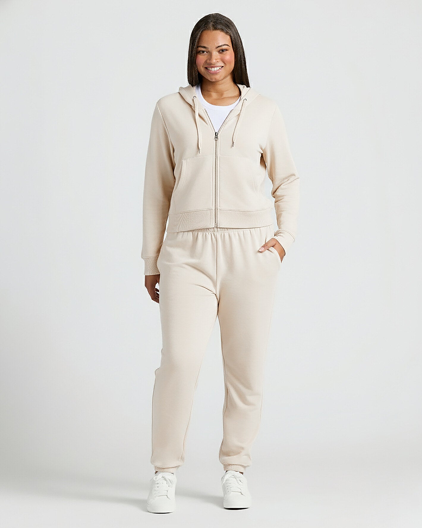 Womens Oatmeal Crop Zip Hoodie