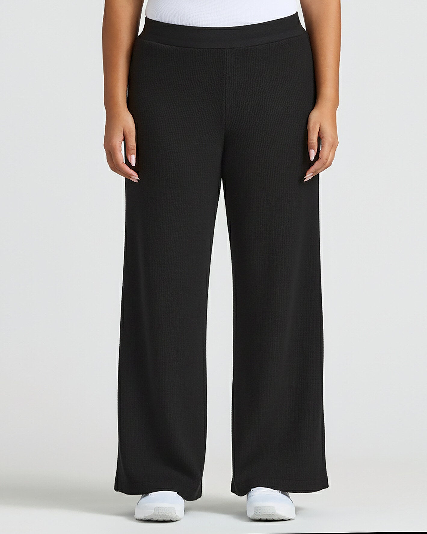 Womens Black Waffle Wide Leg Pants