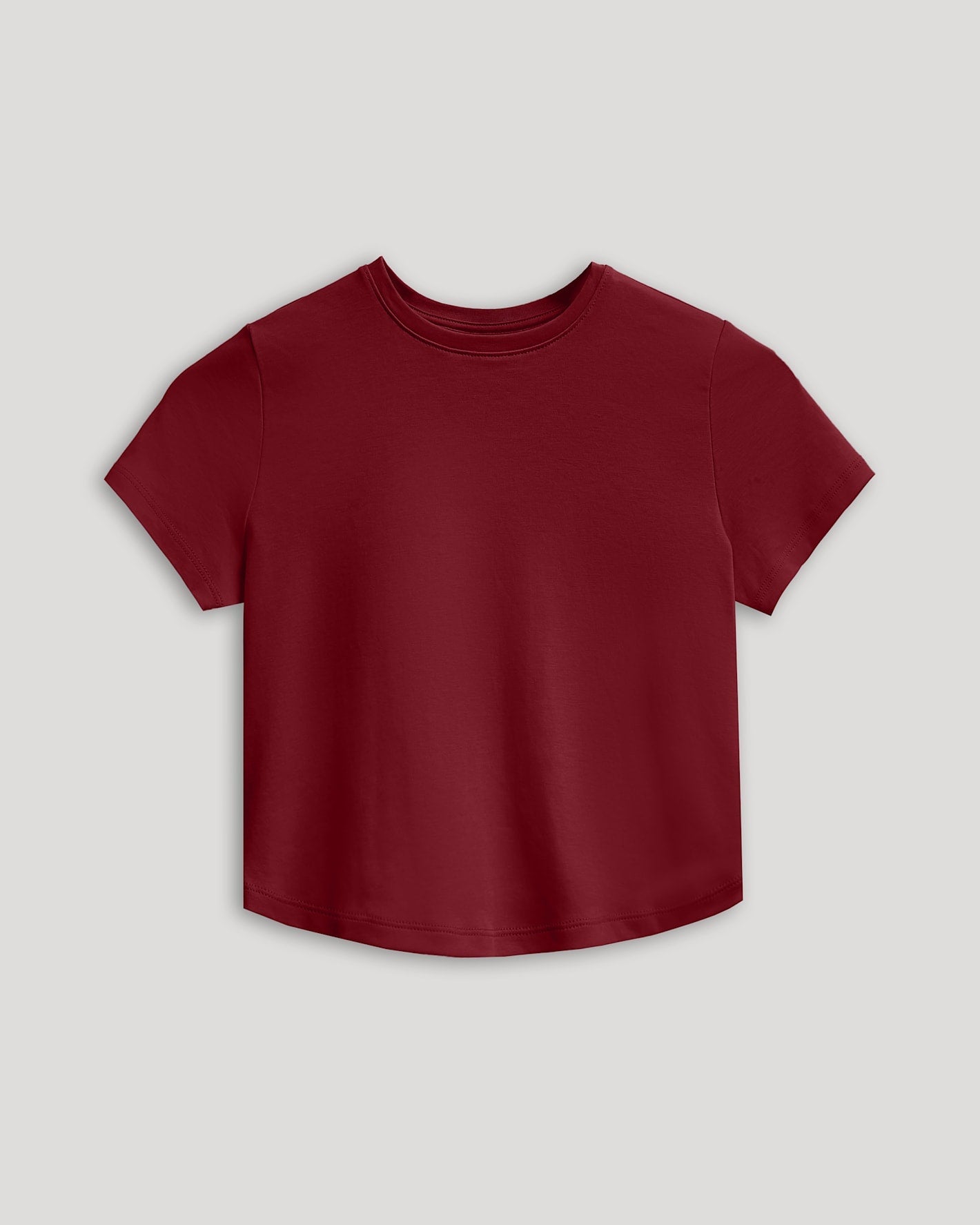 Girls Dark Maroon Cropped Boxy Crew Neck Tee