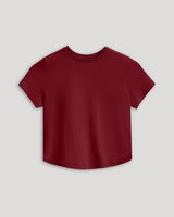 Girls Dark Maroon Cropped Boxy Crew Neck Tee