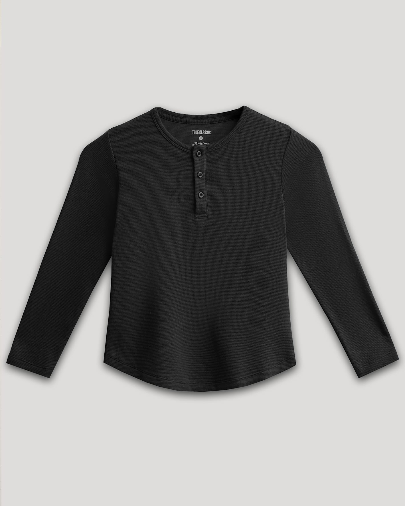 Boys Black Long Sleeve Waffle Henley