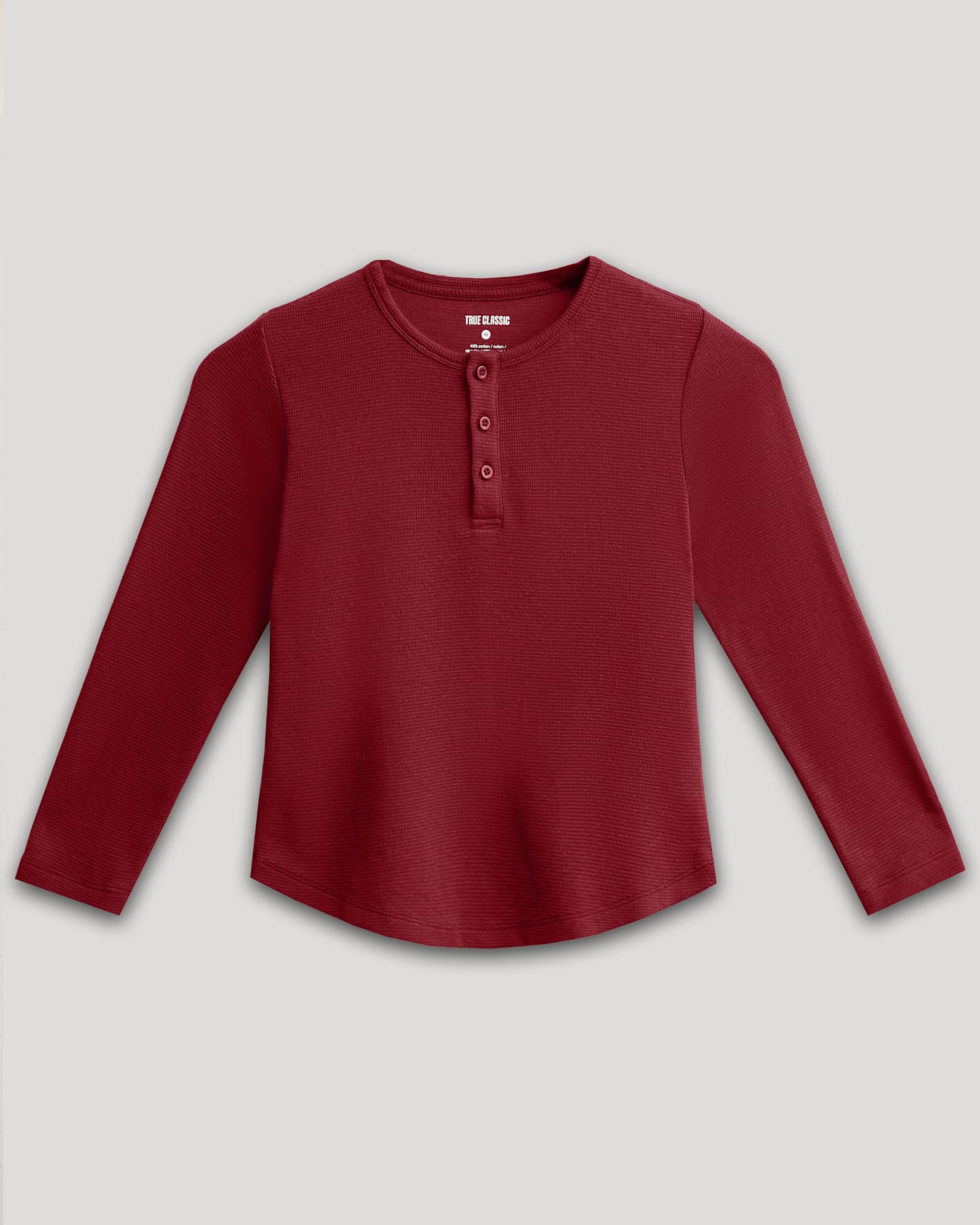 Boys' Dark Maroon Long Sleeve Waffle Henley