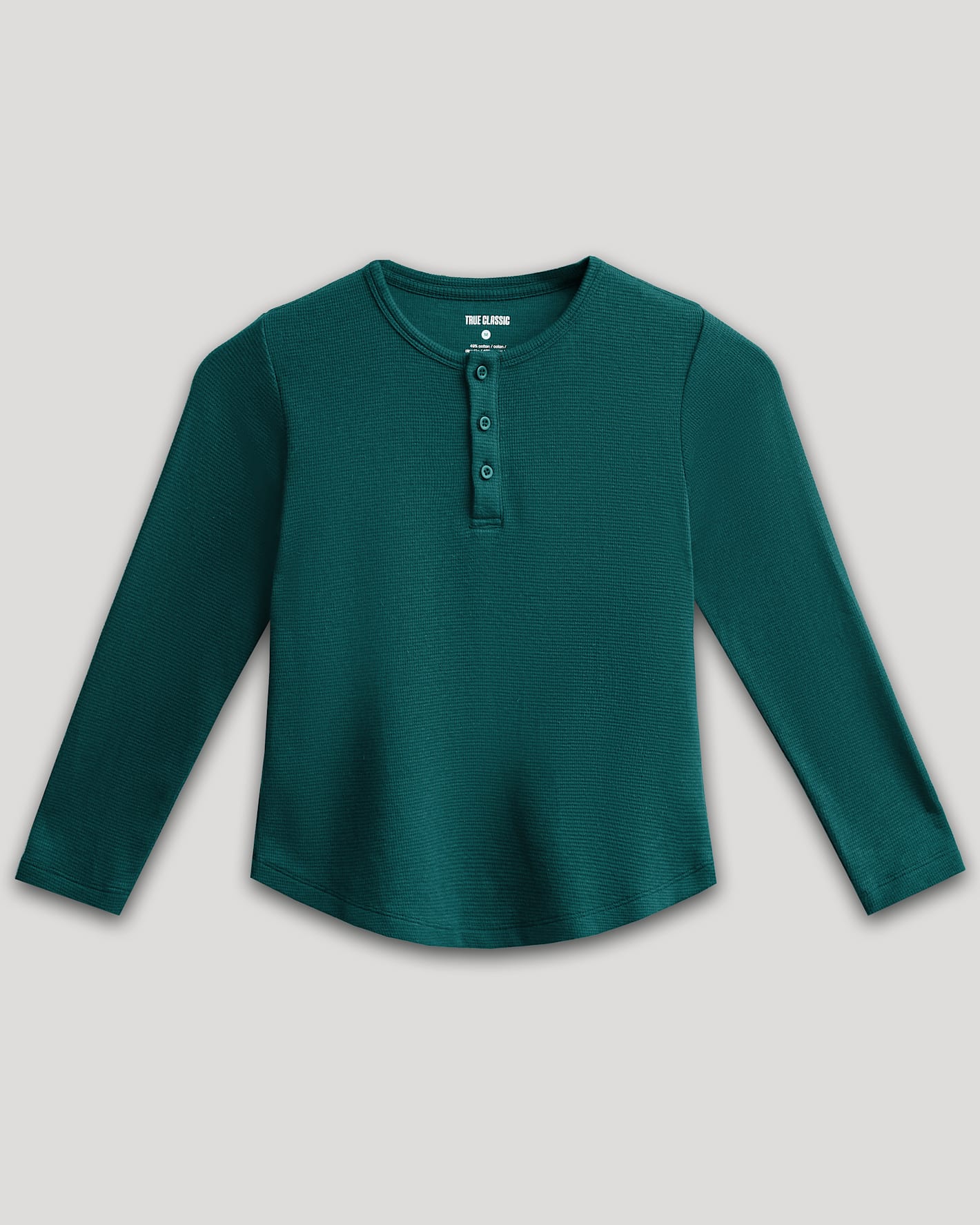 Boys Deep Emerald Long Sleeve Waffle Henley