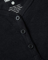 Girls Black Long Sleeve Boxy Waffle Henley
