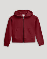 Girls Dark Maroon Cropped Zip Hoodie