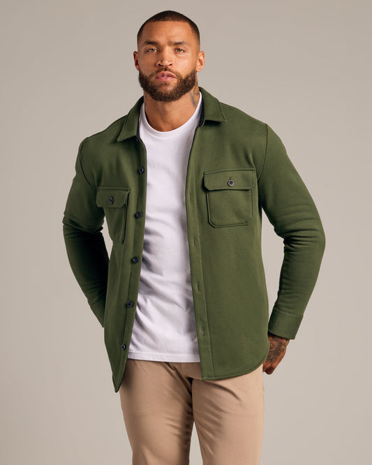 Dark Olive Fleece Shirt Jacket