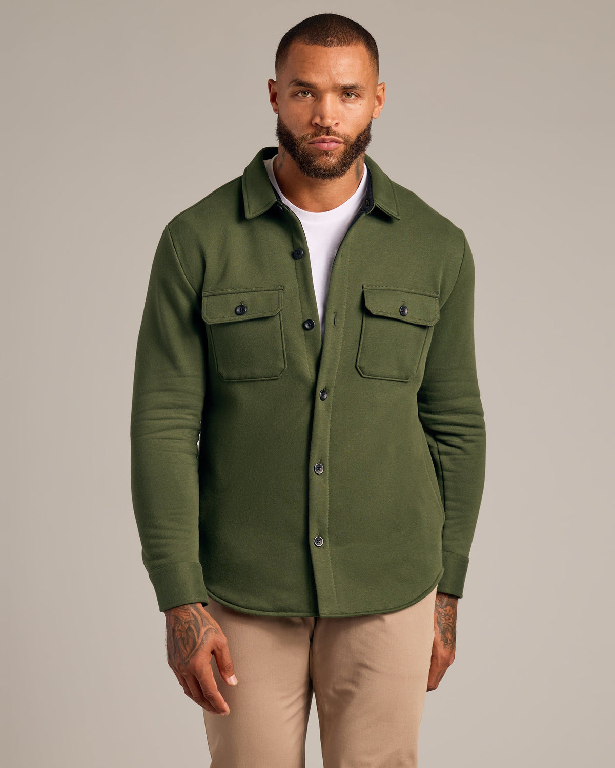 Dark Olive Fleece Shirt Jacket