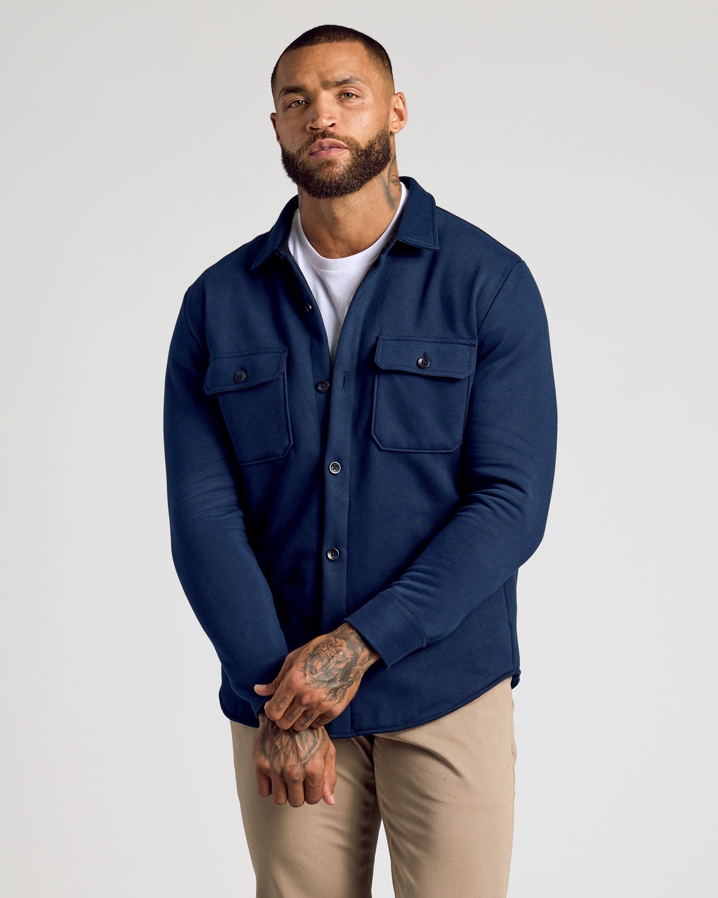 Navy Fleece Shirt Jacket