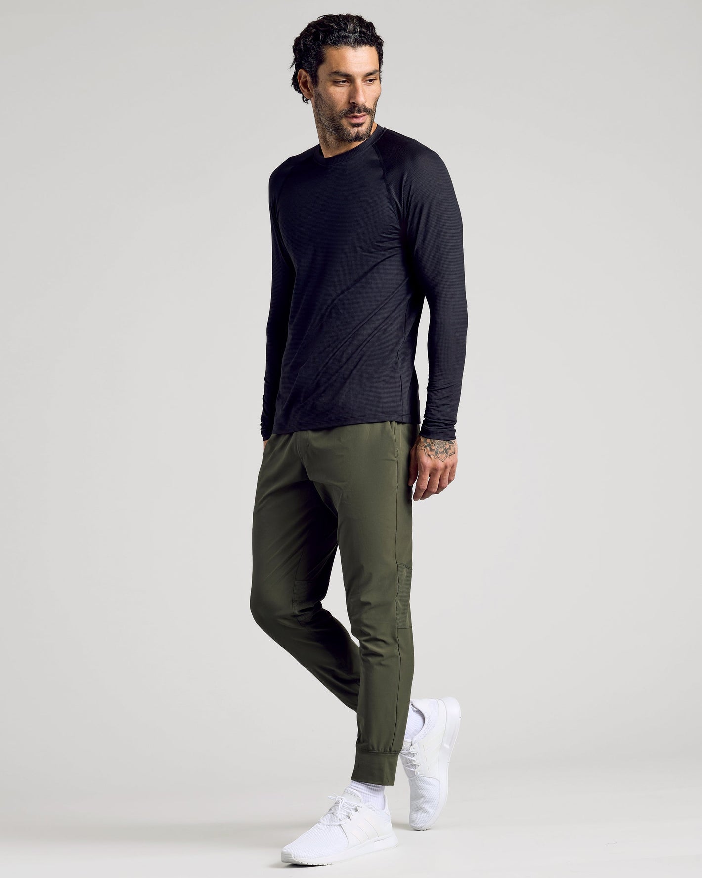 Black Long Sleeve Active Mesh Crew