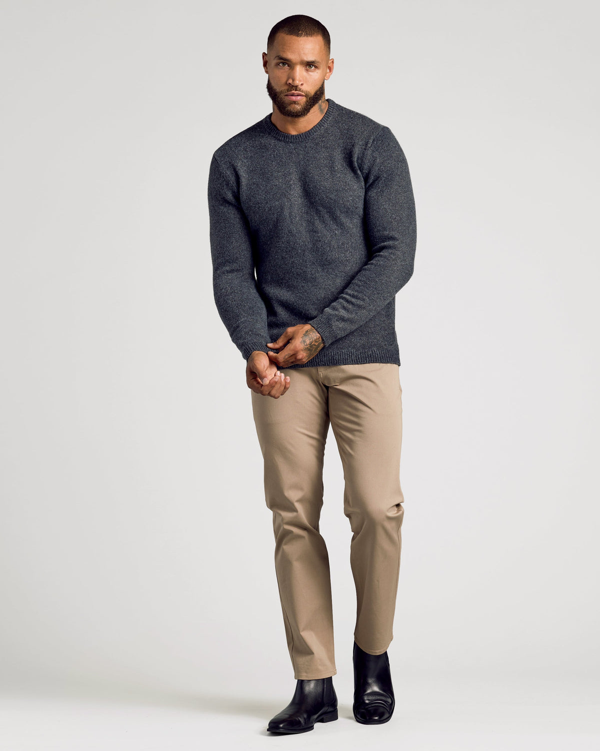 Charcoal Heather Gray Marled Crew Neck Sweater