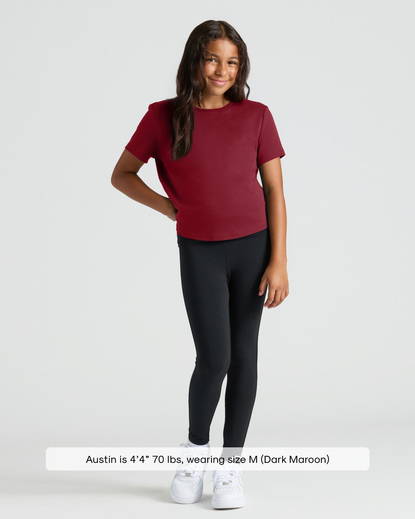 Girls Dark Maroon Cropped Boxy Crew Neck Tee