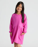 Girls Electric Fuchsia Long Sleeve Fleece Dress