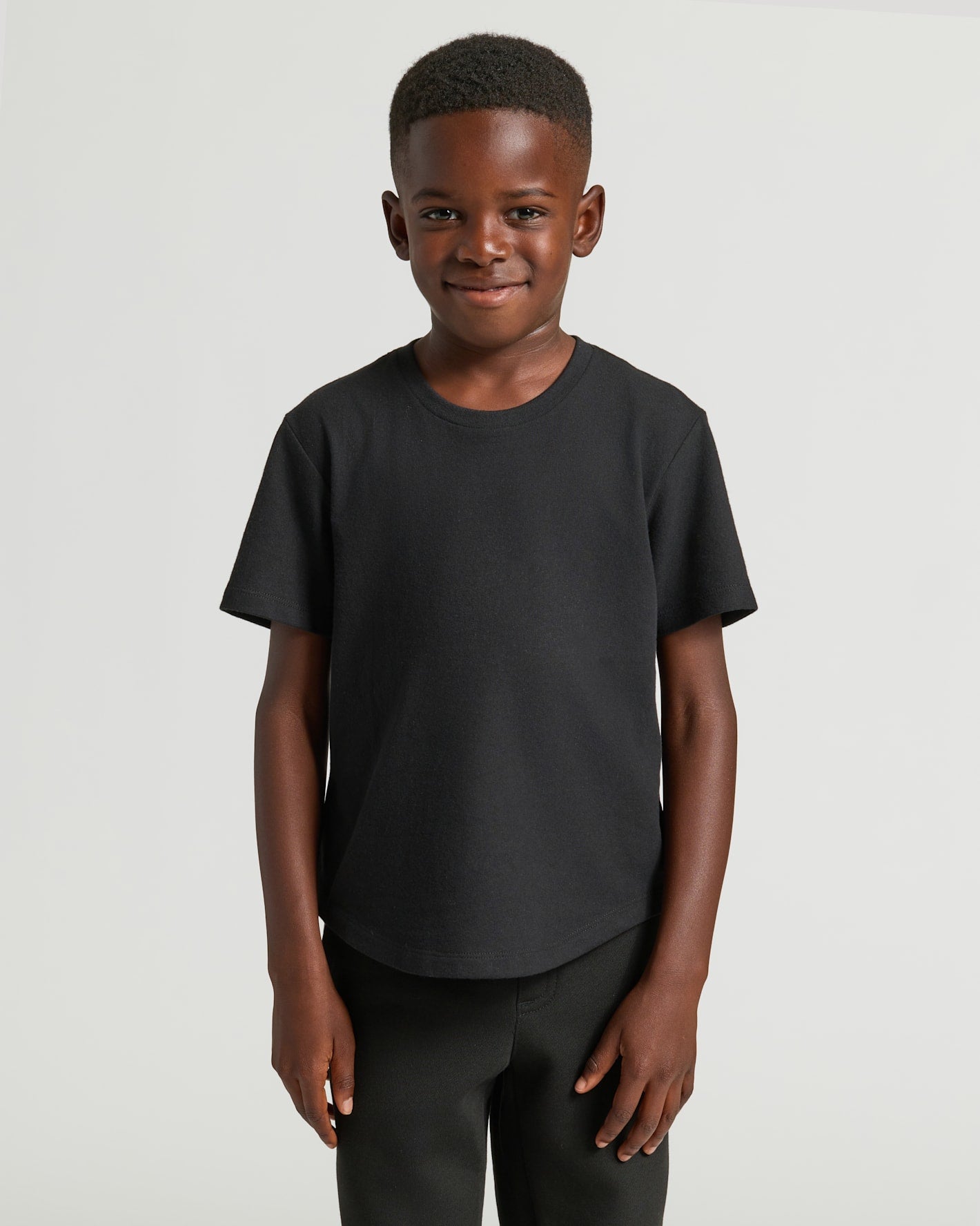 Boys' Black Classic Curved Hem Crew Neck