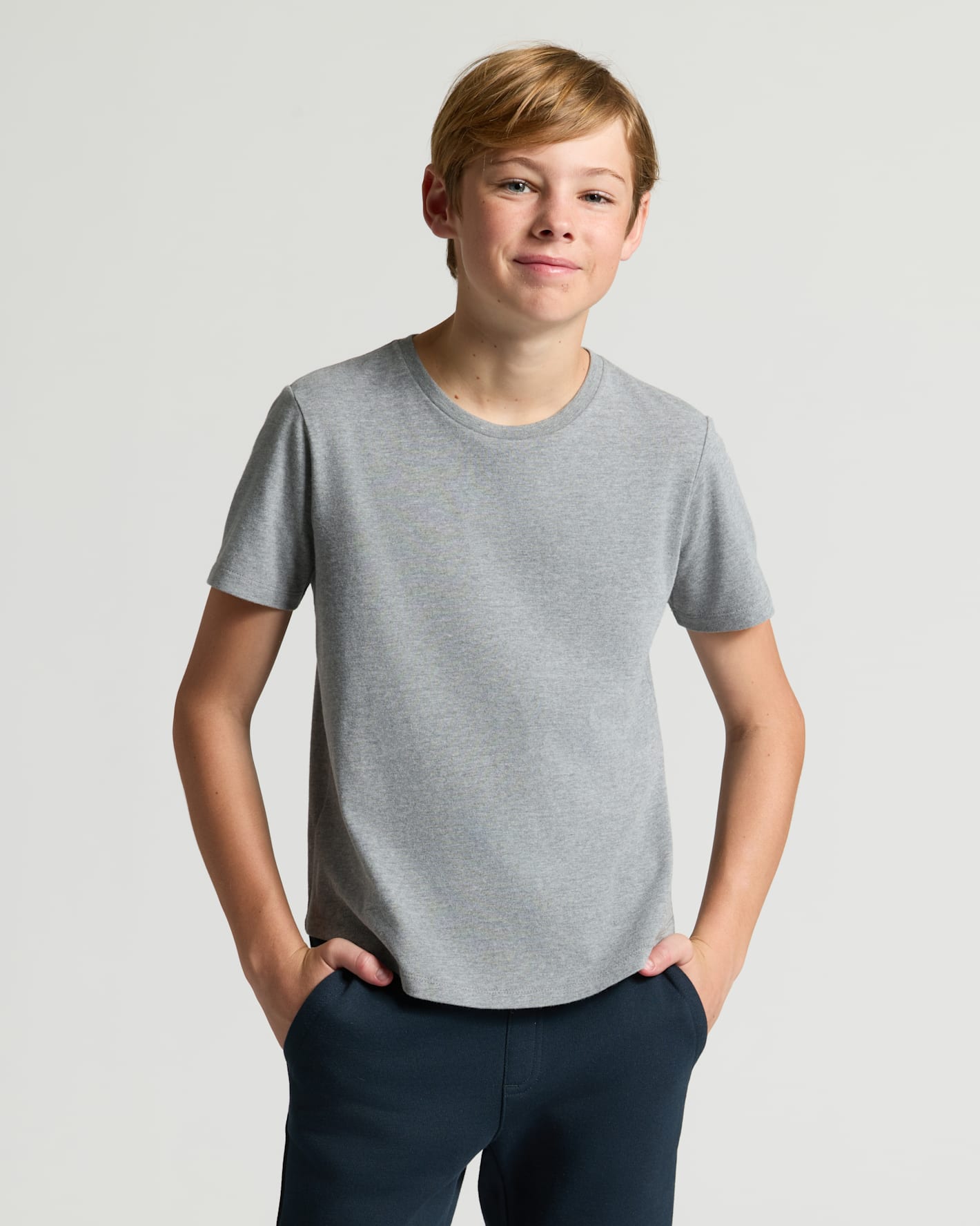 Boys' Heather Gray Classic Curved Hem Crew Neck